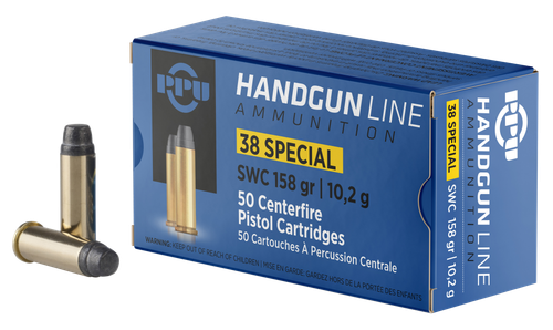 PPU Handgun 38 Special 158gr, Semi-Wadcutter, 50rd Box