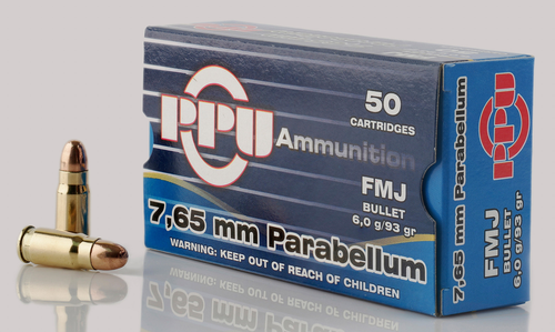 PPU Handgun 7.65 Parabellum 93gr, Full Metal Jacket, 50rd Box