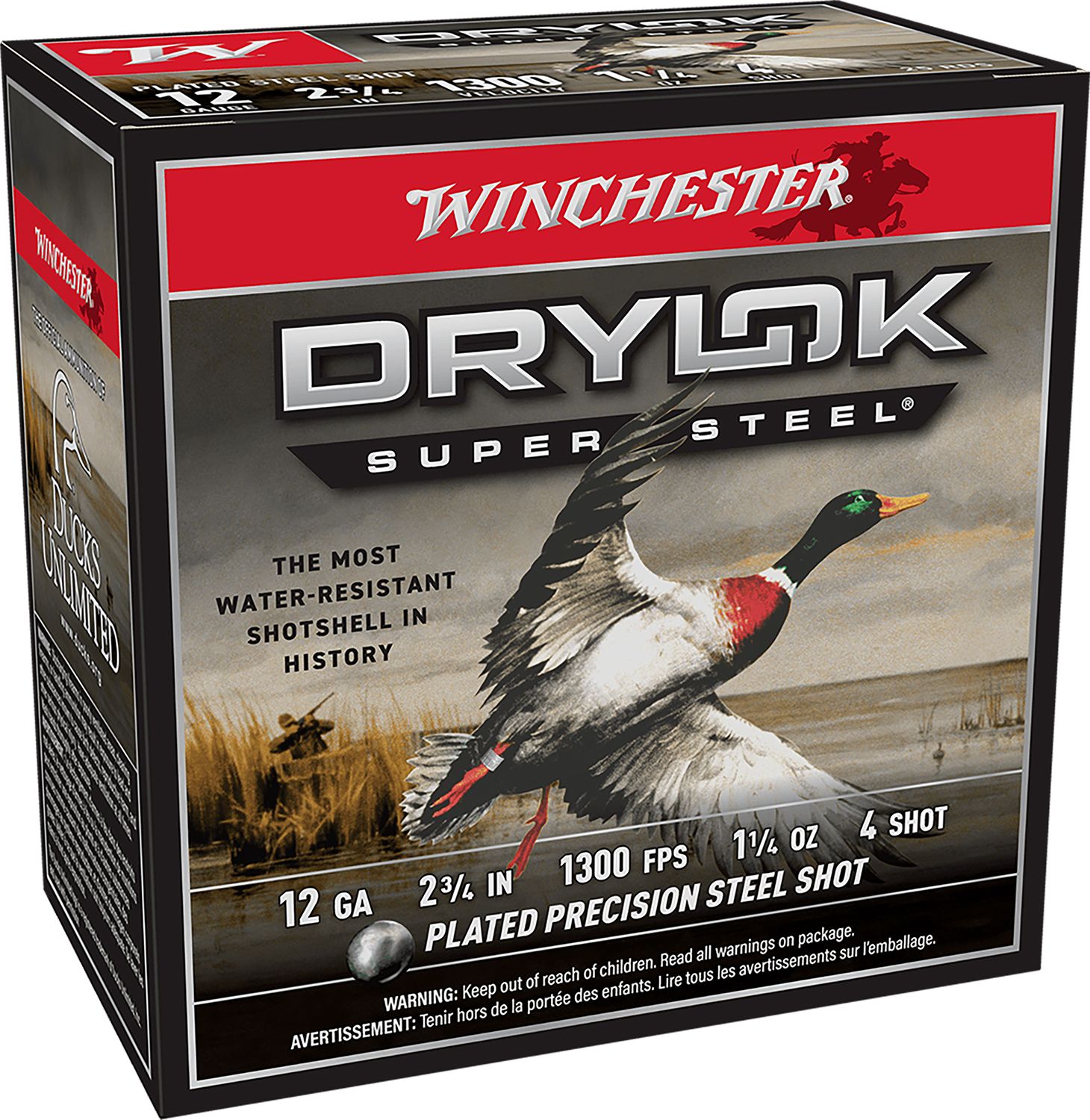 Winchester Ammo Drylok Super Steel Magnum XSM124, 12 Gauge, 2-3/4", 1 1/4 oz, 1300fps, 4 Shot, 25 Rd/bx