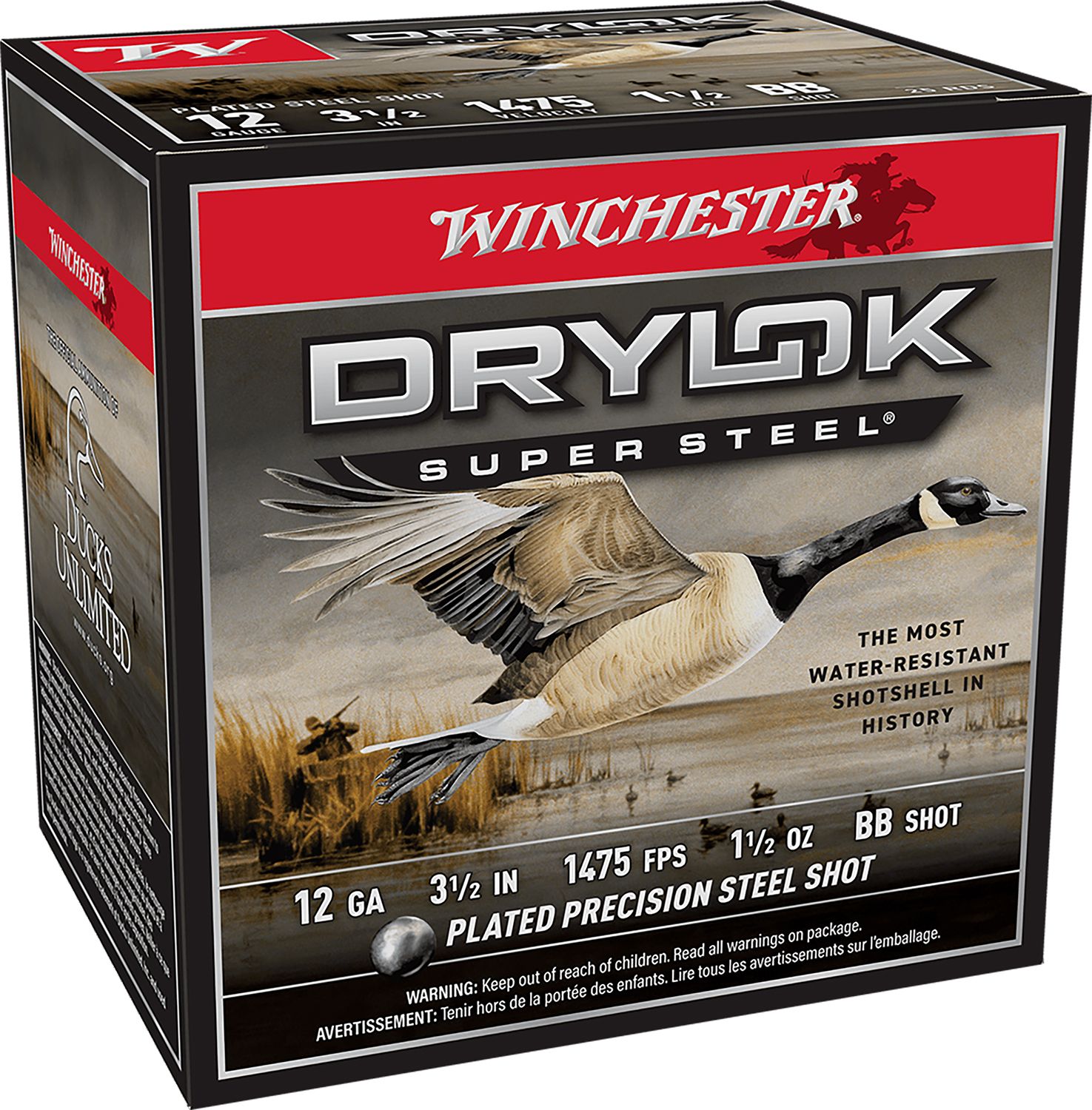 Winchester Ammo Drylok Super Steel High Velocity SSH12LHBB, 12 Gauge, 3.50", 1 1/2 oz, 1475fps, BB Shot, 25 Rd/bx
