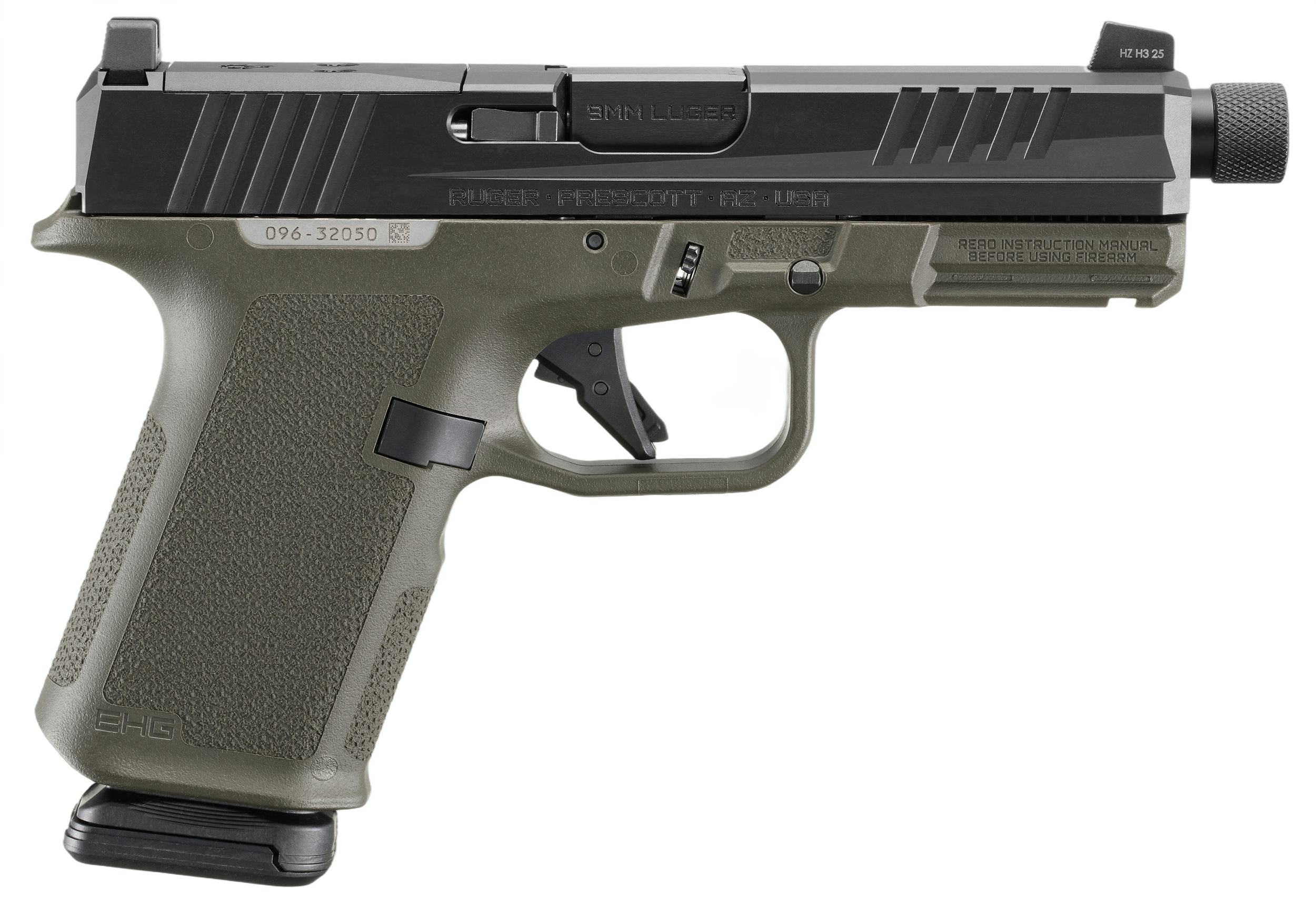 Ruger RXM Semi-Auto Pistol 19436, 9mm, 4.5", Magpul EHG OD Green Frame, Black FNC Nitride Slide, Optics Ready, Threaded, 15 Rd