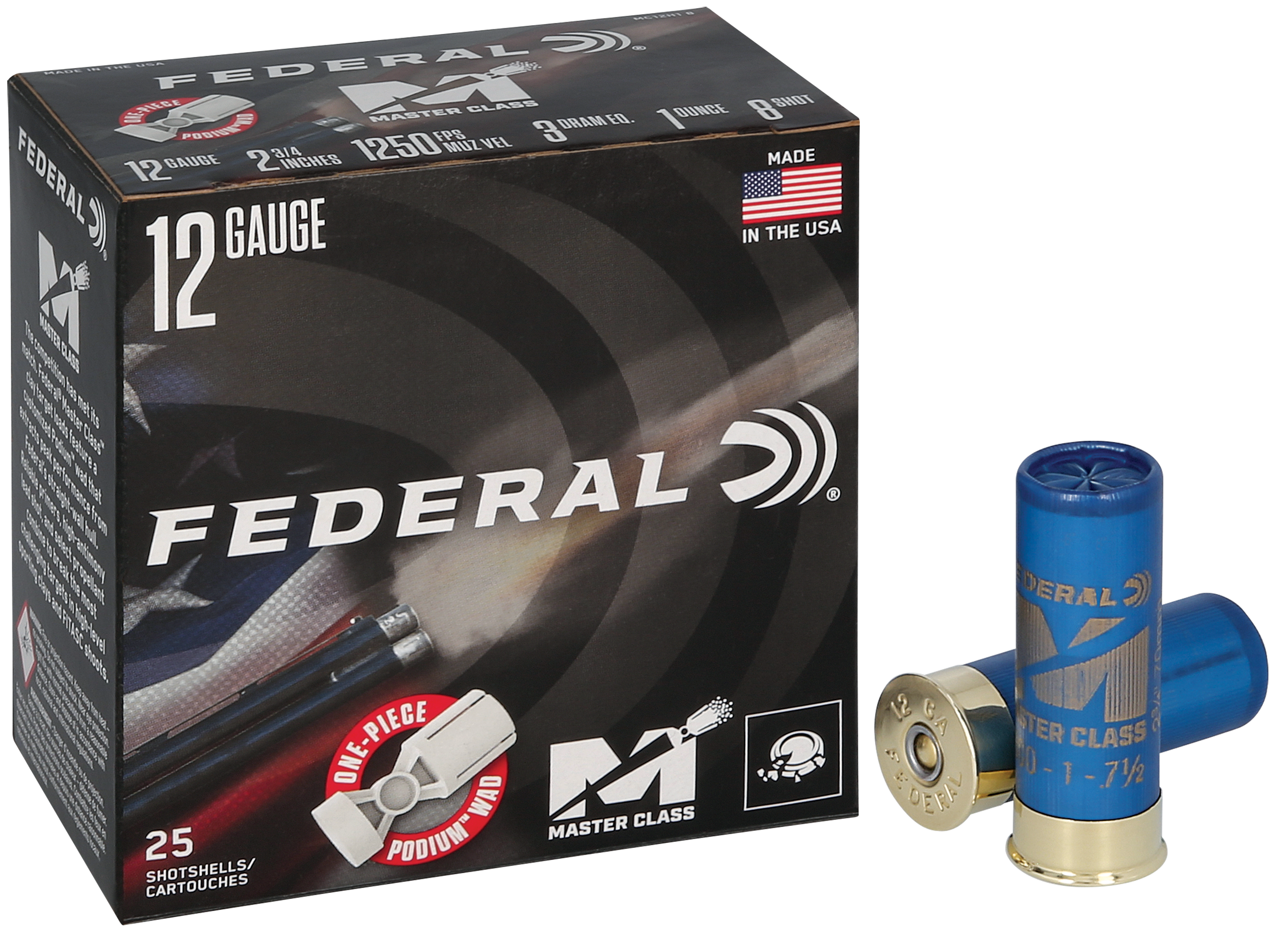 Federal Cartridge Master Class Shotgun Shells MC12H18, 12 Gauge, 2-3/4", 1 oz, 1250fps, 8 Shot, 25 Rd/bx