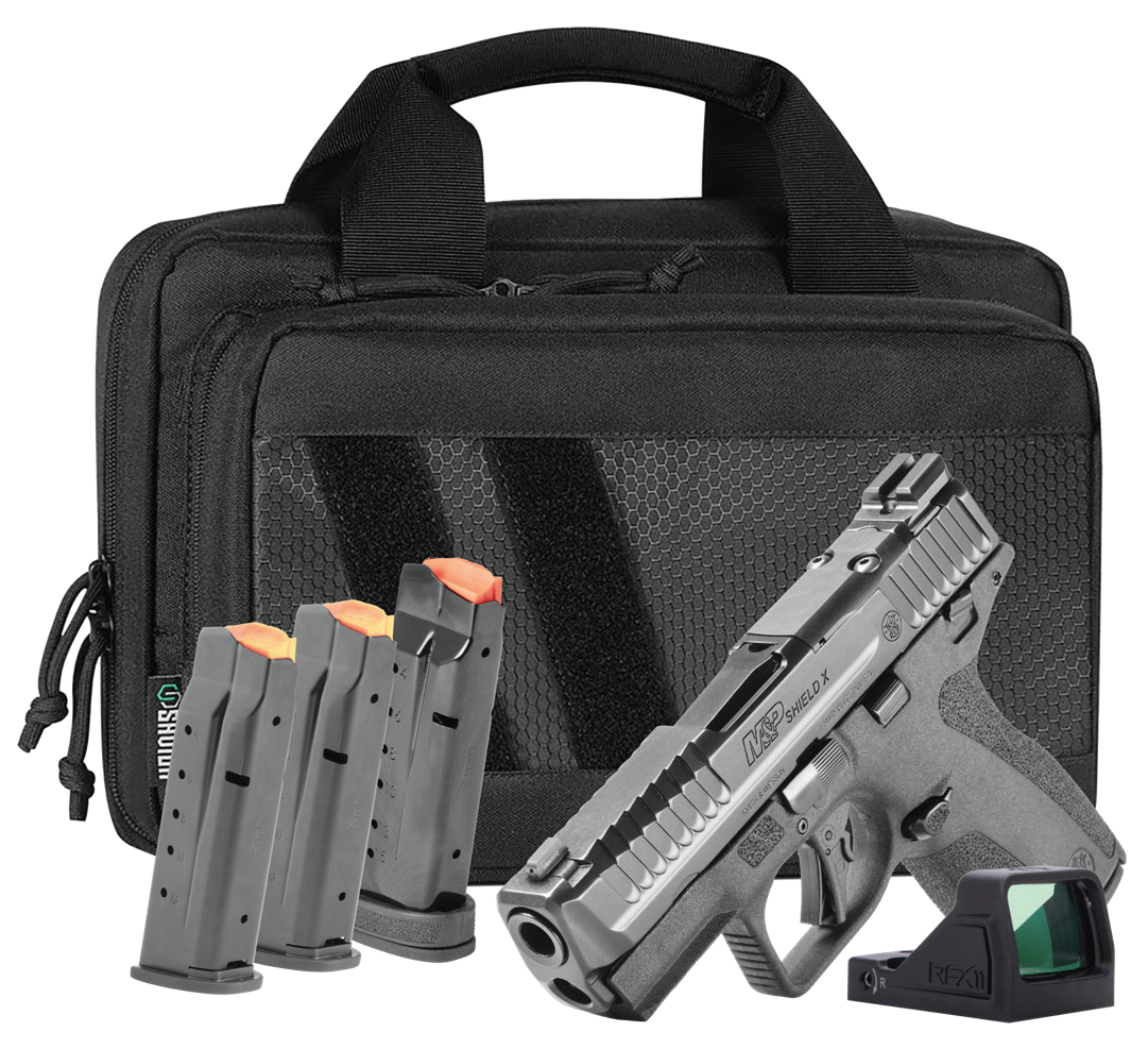 Smith and Wesson M&P9 Shield X Pistol Bundle 14955, 9mm, 3.6in, Black Polymer Grips, w/RFX-11 Optic, 15 Rds