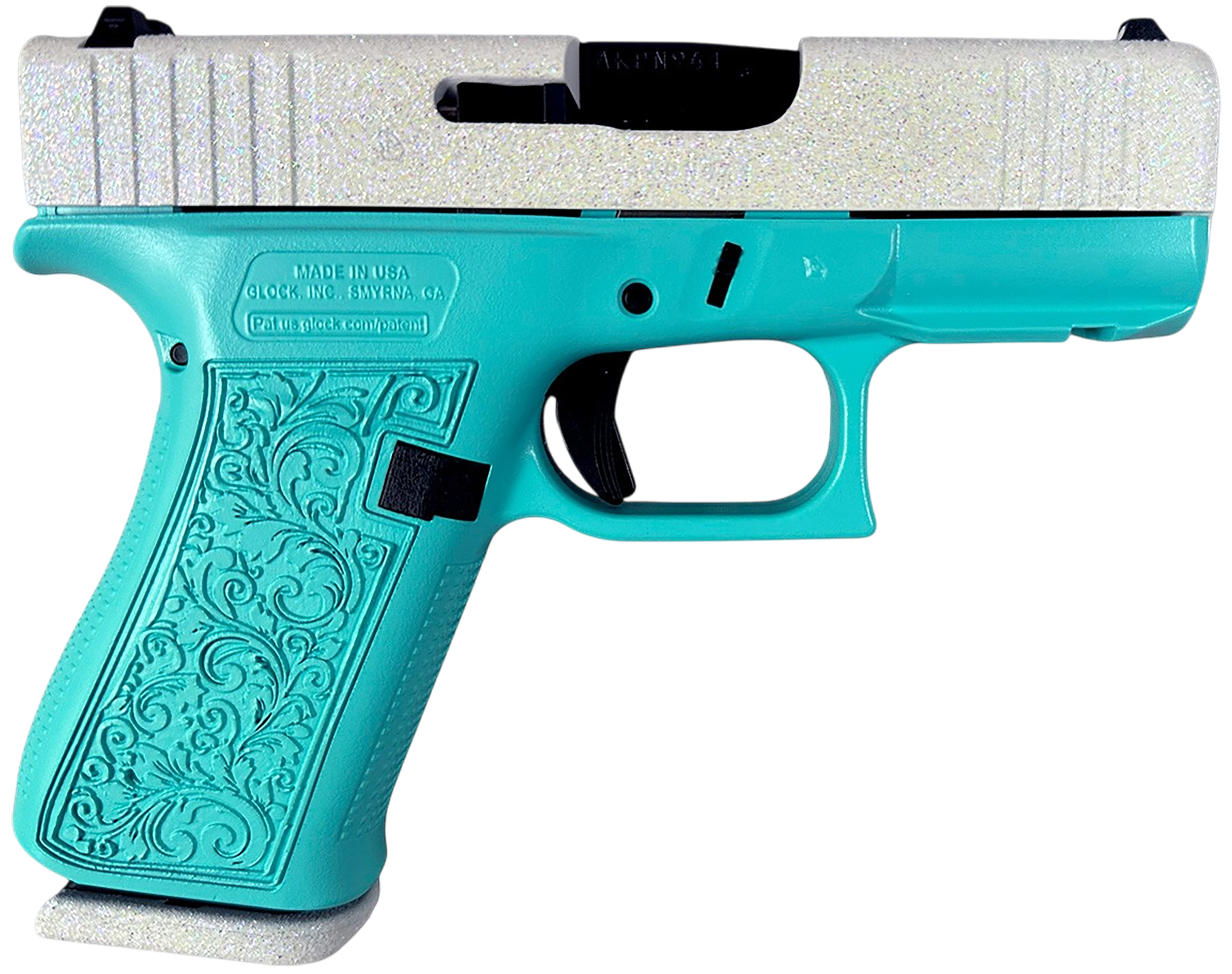 Glock G43X MOS Optic Ready Pistol PX4350204NFEREB, 9mm, 3.41in, Robins Egg Blue w/Pattern Grips, Robin Egg Blue Cerakote Finish, 10 Rds