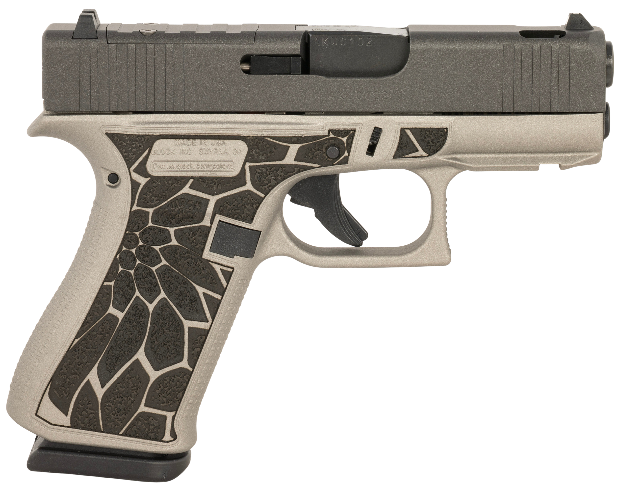 Glock G43X MOS Optic Ready Pistol UX4350204NCRUPTI, 9mm, 3.41in, Black/Silver Textured Grips, Titanium Silver Cerakote Finish, 10 Rds
