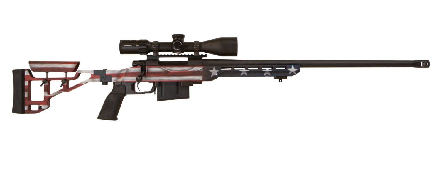 Howa M1500 TSP X American Flag Rifle HTSP3PRCUSA, 300 PRC, 24", Aluminum Chassis Stock, w/Nikko Stirling Scope, 5 Rds