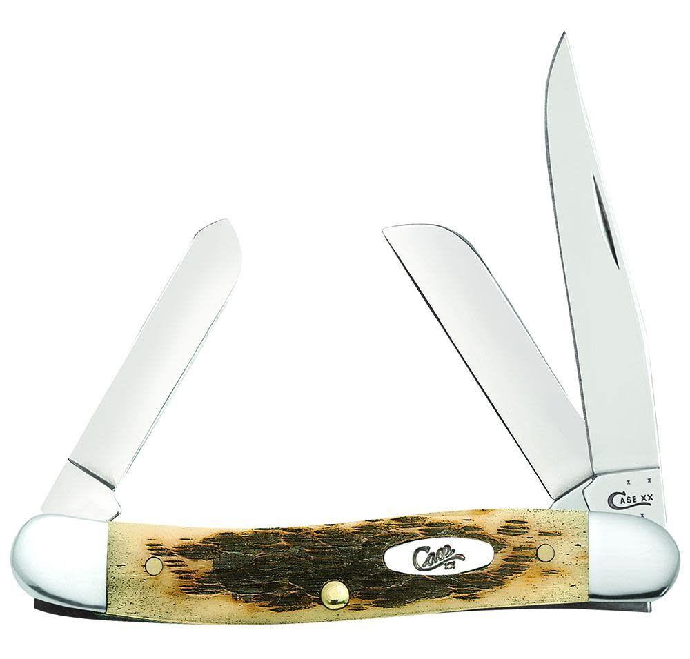 Case Peach Seed Jig Amber Bone Medium Stockman Pocket Knife (00039)