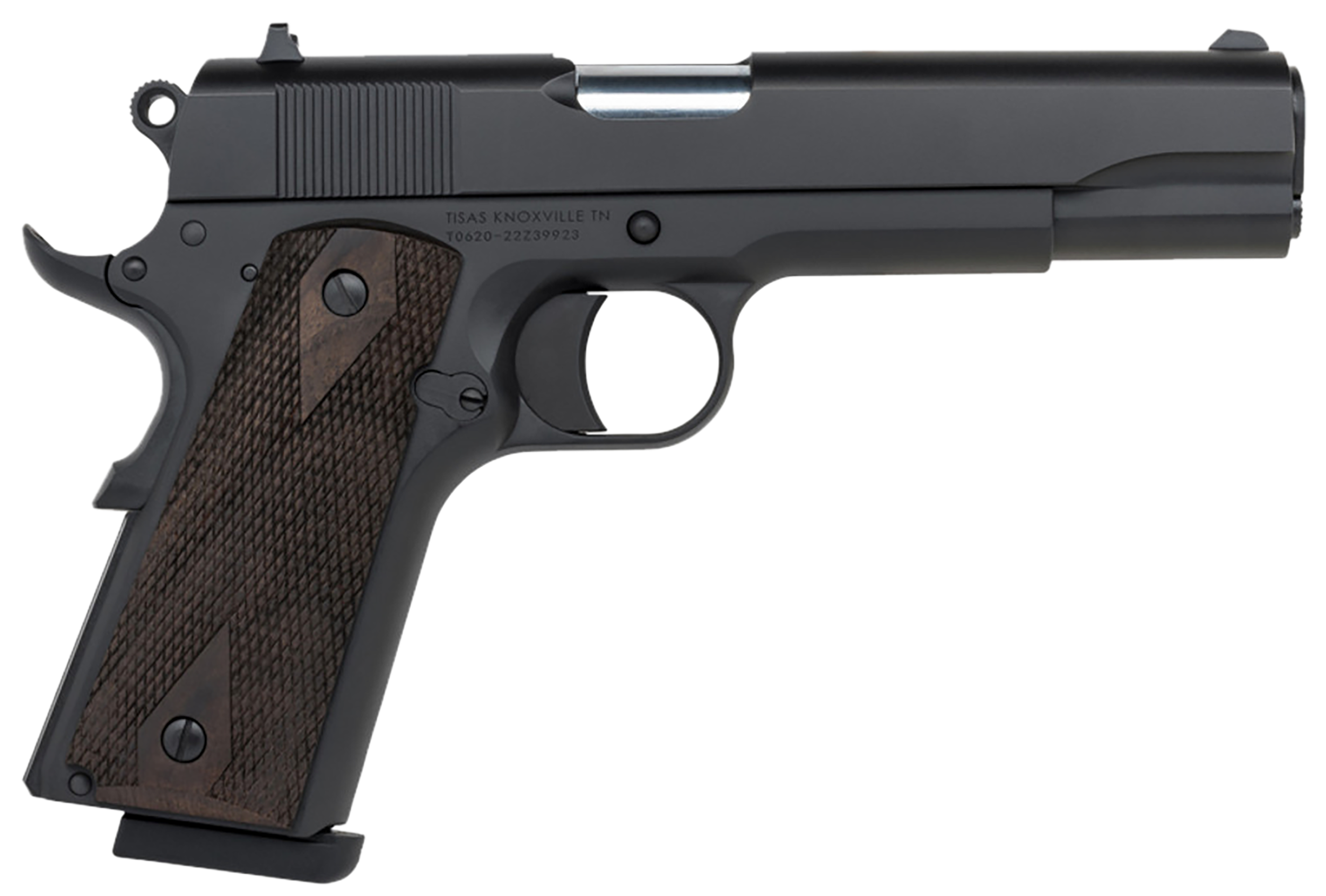 Tisas 1911 A1 Stakeout Pistol 10100516, 45 ACP, 5in, Turkish Walnut Grips, Nickel Finish, 8 Rds