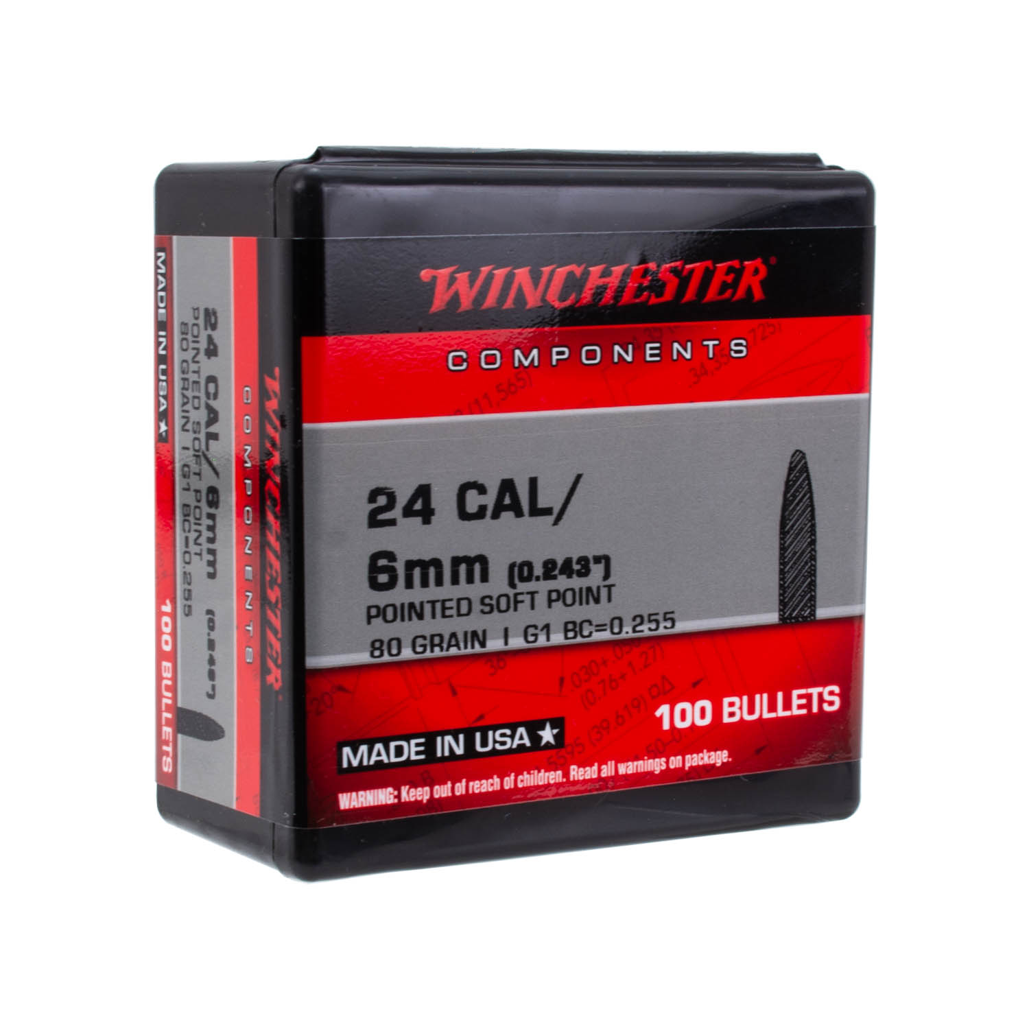 Winchester Rifle Bullets, 6mm 80gr. PSP, Box of 100