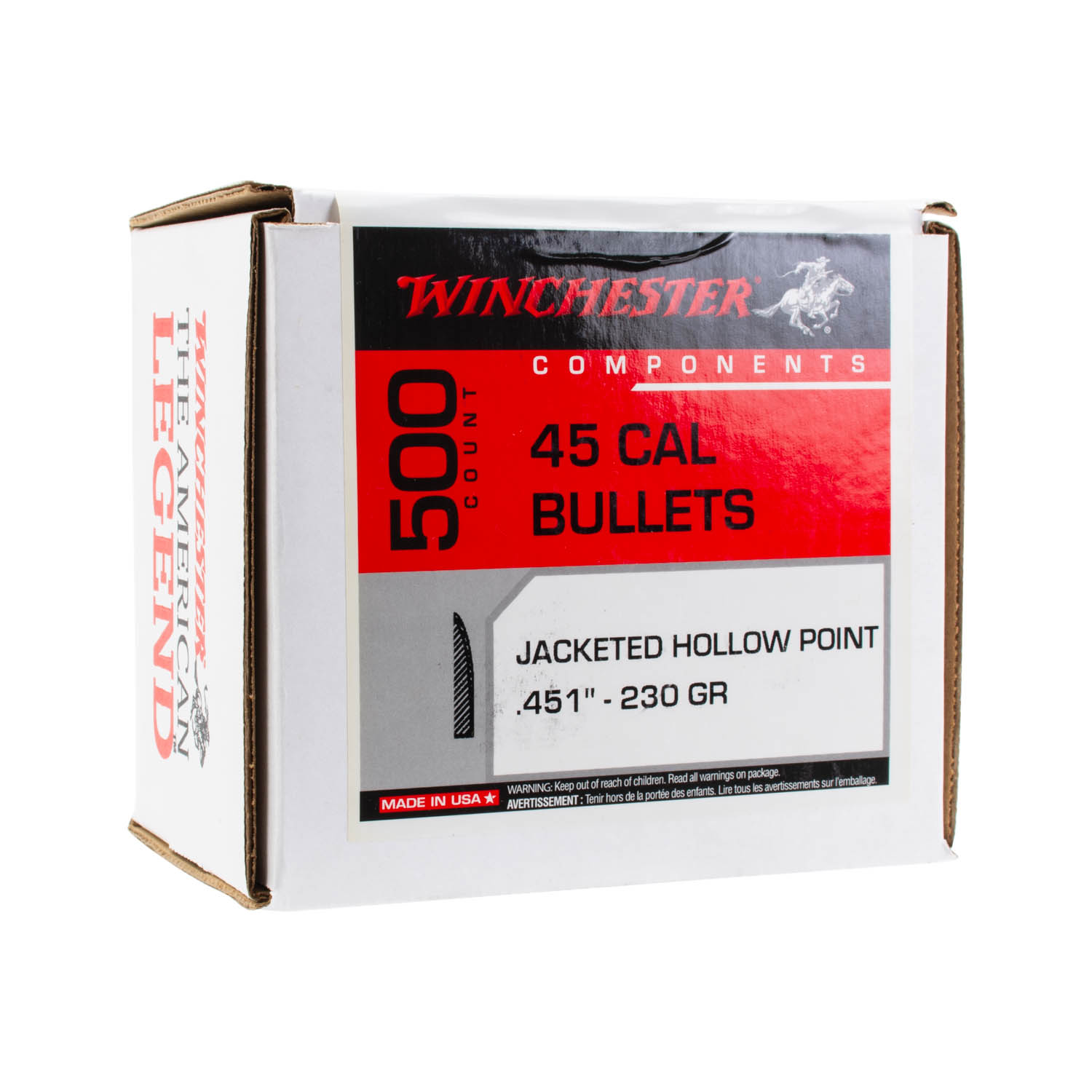 Winchester Pistol Bullets, 45 cal. (.451) 230gr. JHP, Box of 500