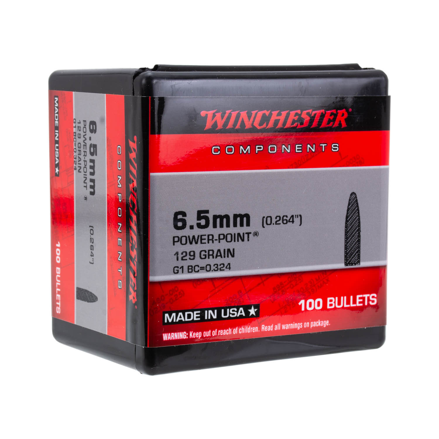 Winchester Rifle Bullets, 6.5mm 129gr. Power-Point, Box of 100