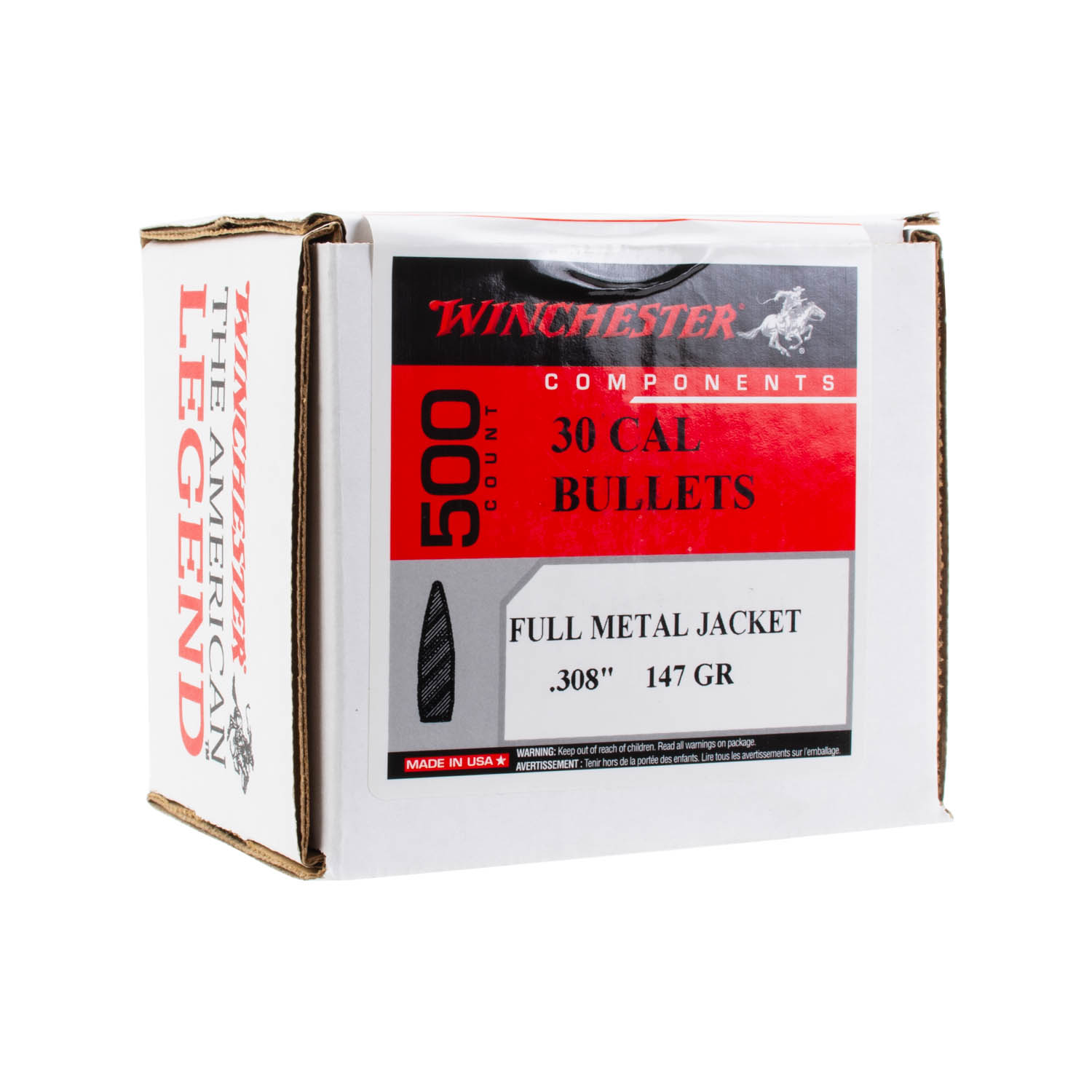 Winchester Rifle Bullets, 7.62mm 147gr. FMJ, Box of 500