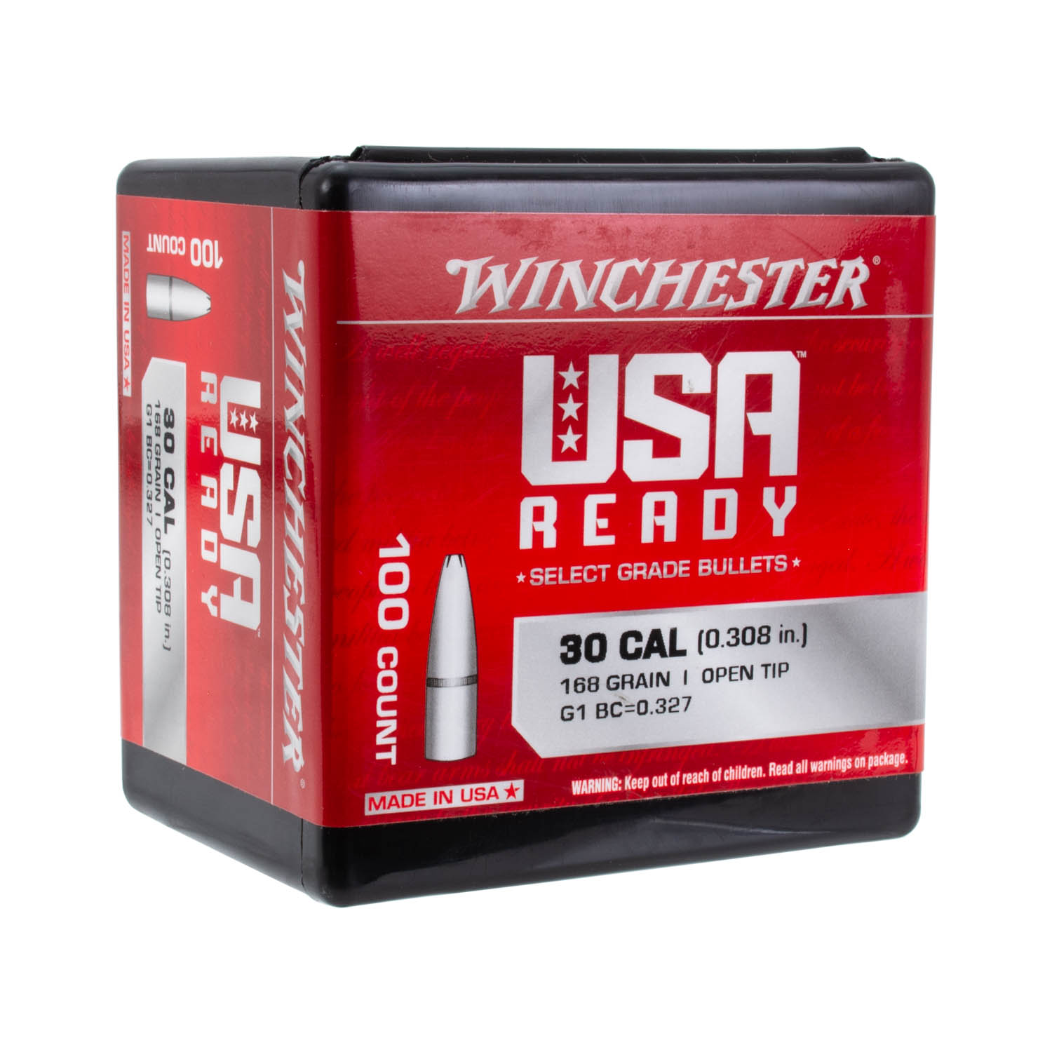 Winchester Rifle Bullets, 308 cal. 168gr. Open Tip, Box of 100