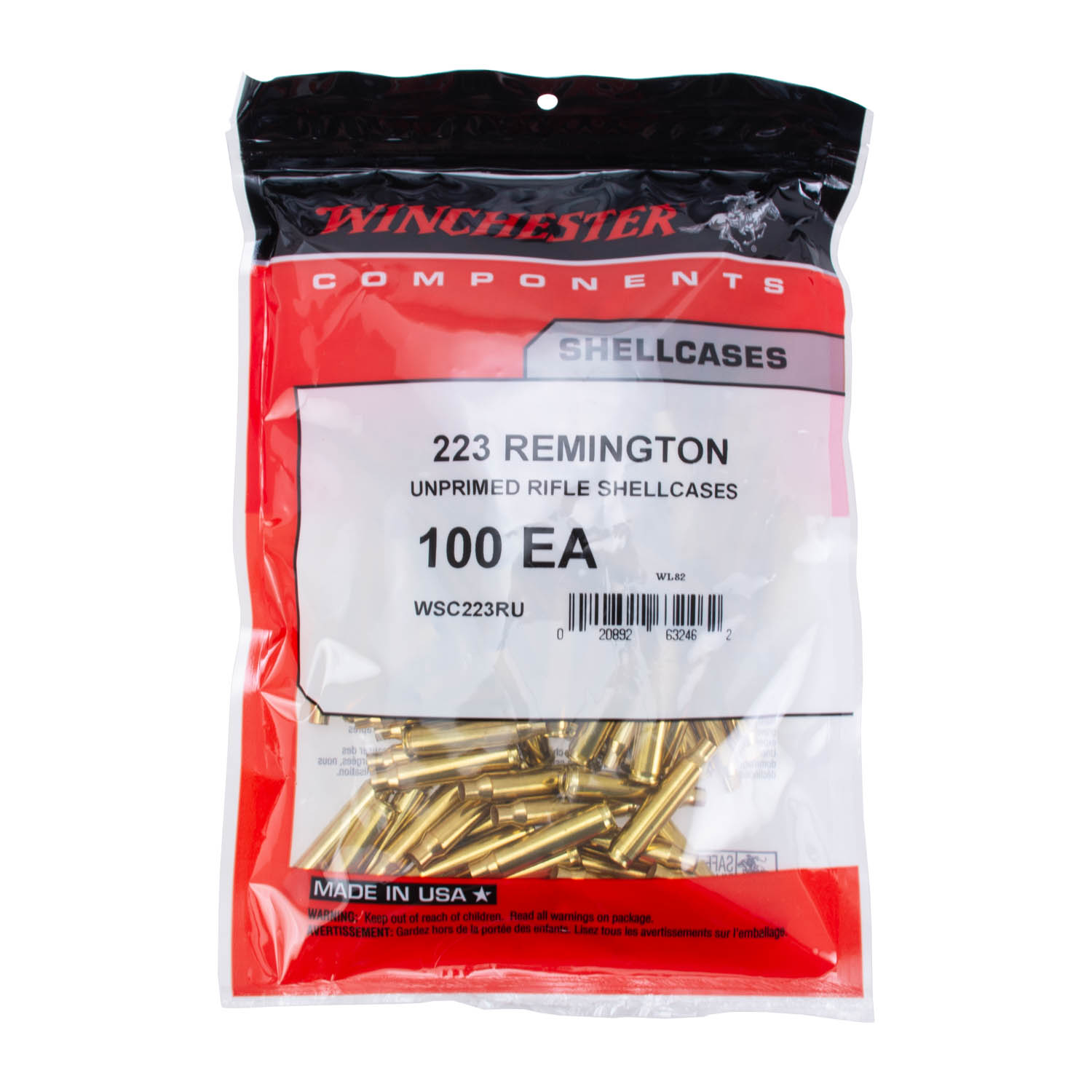 Winchester Unprimed Brass, 223 Rem, Bag of 100