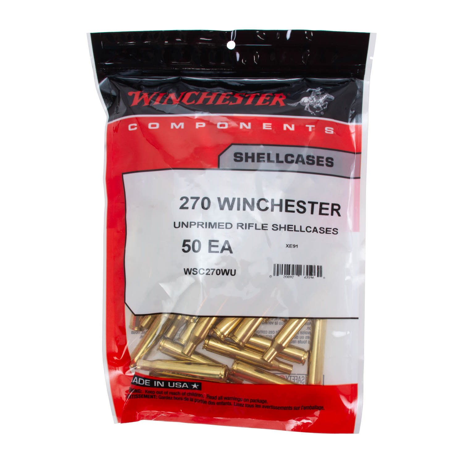 Winchester Unprimed Brass, 270 Win, Bag of 50