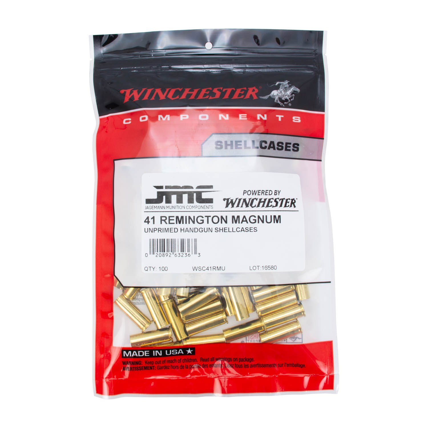 Winchester Unprimed Brass, 41 Rem Mag, Bag of 100