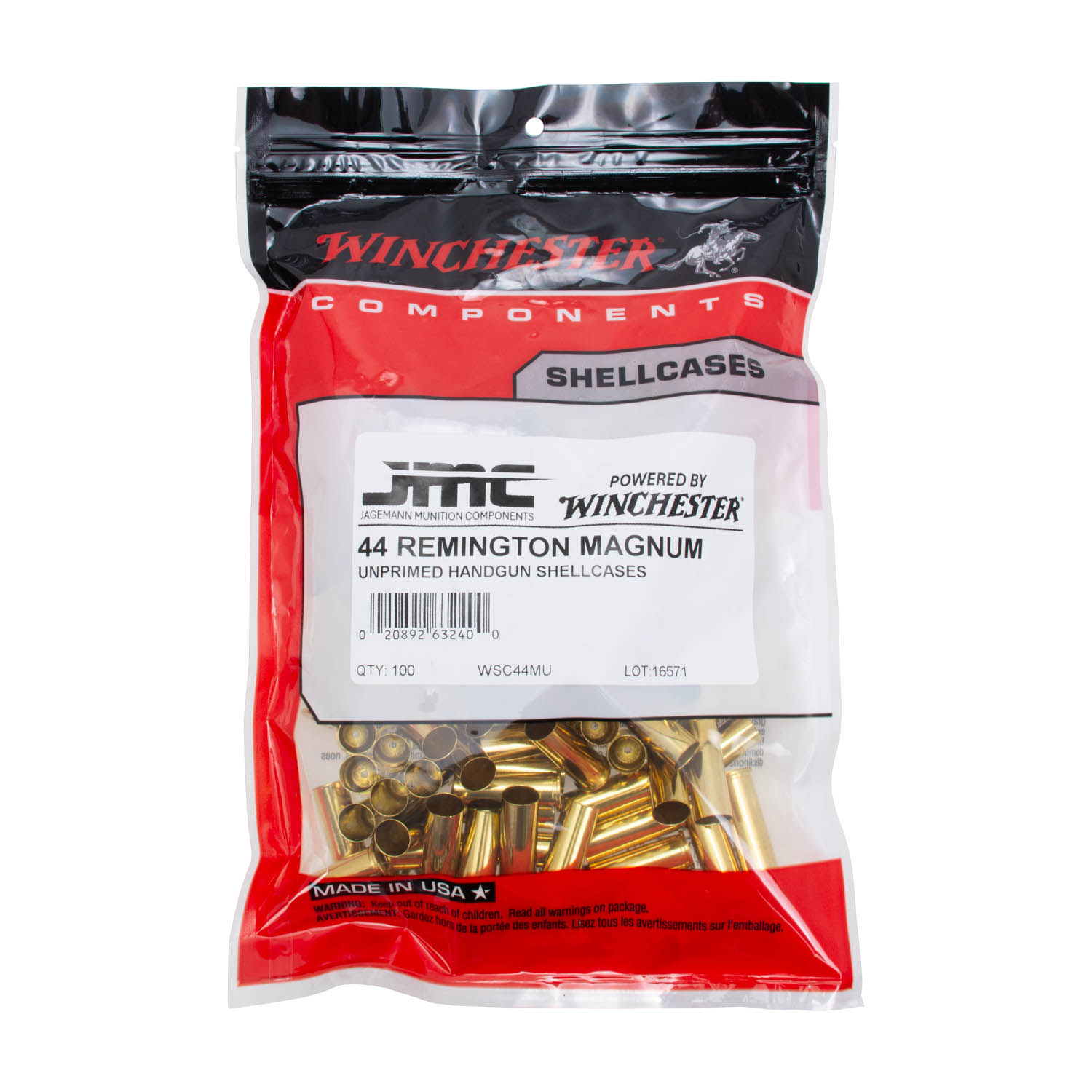 Winchester Unprimed Brass, 44 Rem Mag, Bag of 100