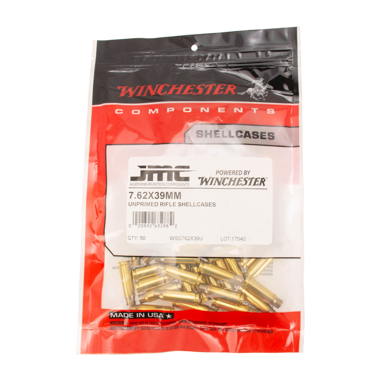 Winchester Unprimed Brass, 7.62x39mm, Bag of 50