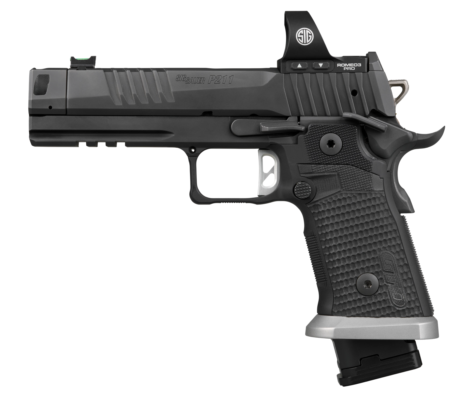 Sigarms P211 GTO w/Optic Pistol 211F9GTOR3P, 9mm, 4.40in, Black G10 Grips, Black Nitron Finish, 21 Rds