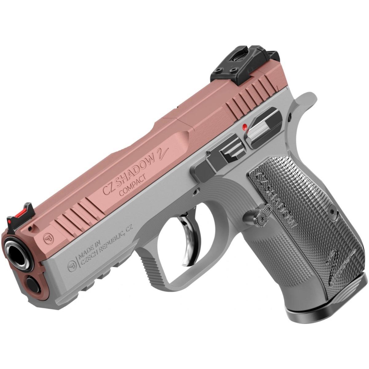 CZ Shadow 2 Compact Rose Pistol 86158, 9mm, 4", Textured Aluminum Grips, Stainless Silver Frame, Optic Ready, Rose Gold Slide, 15 Rds