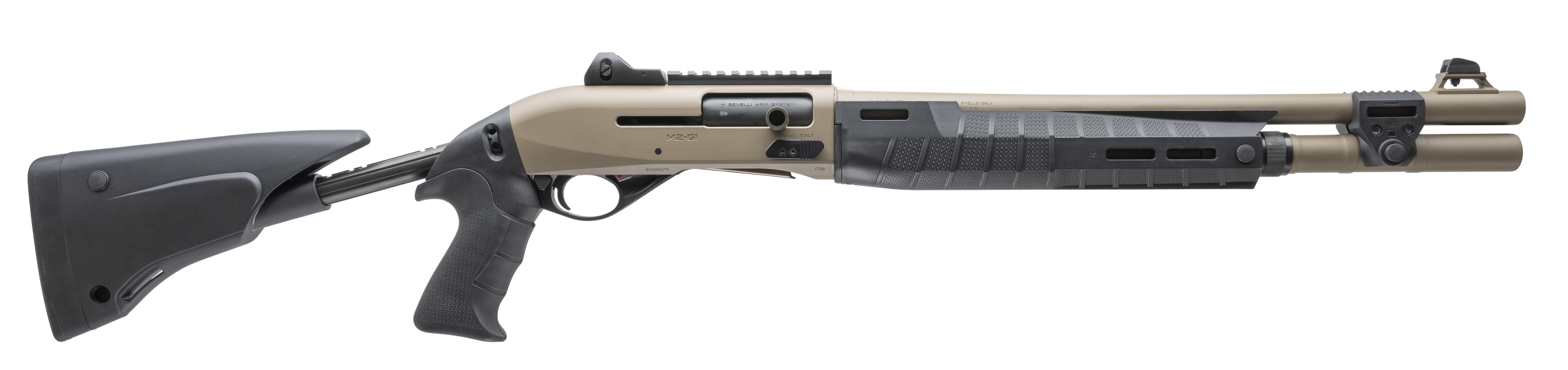 Benelli M2-G1 922R Tactical Semi-Auto Shotgun 11617, 12 Gauge, 18.5" , 3" Chmbr, FDE Finish, 5-Position Stock, Ghost Ring Sight, 7+1
