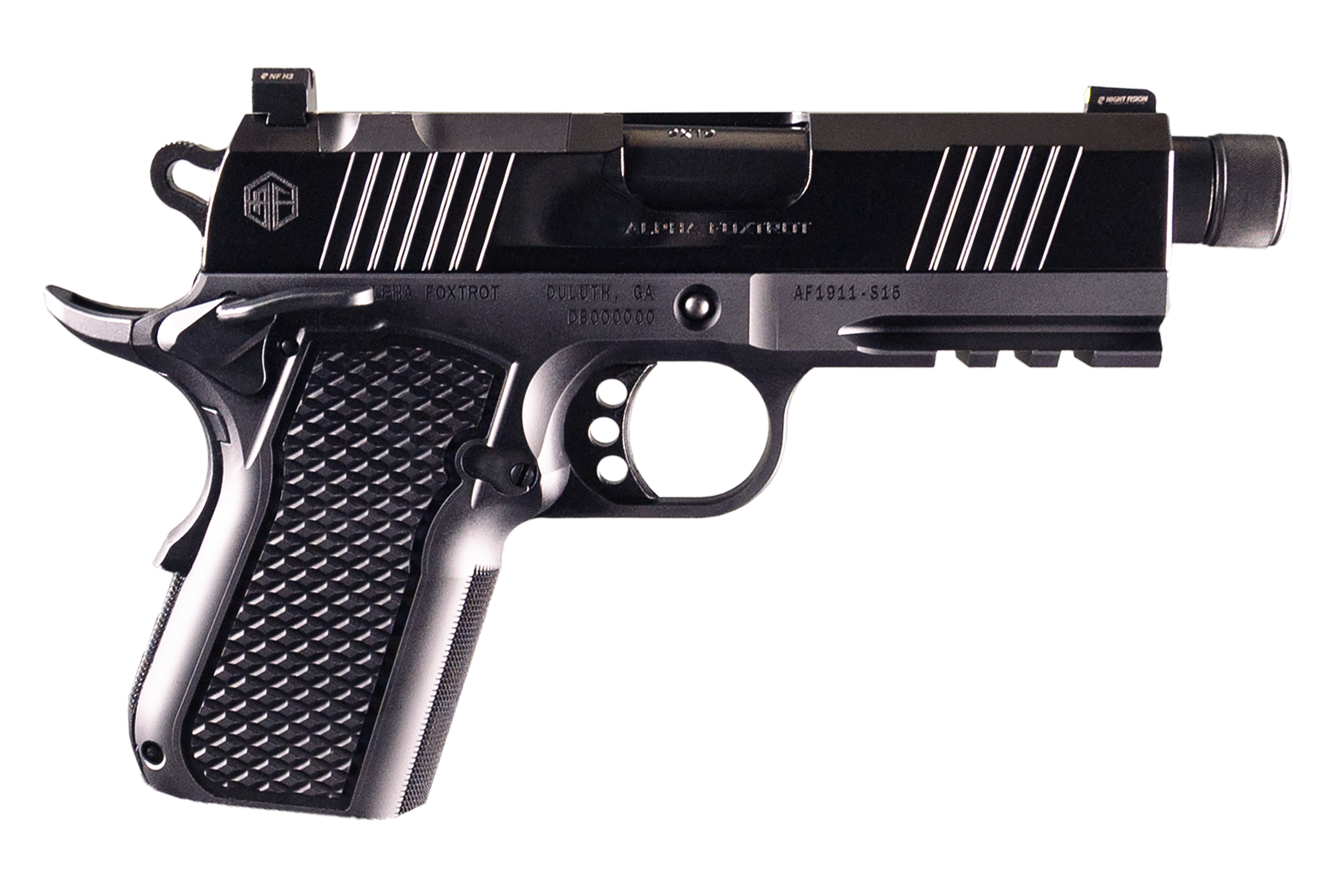 Alpha Foxtrot AF1911 S15 Optic Ready Pistol AA35X1QMB-PDBK15, 9mm, 3.50in, Polished DLC Finish, 15 Rds