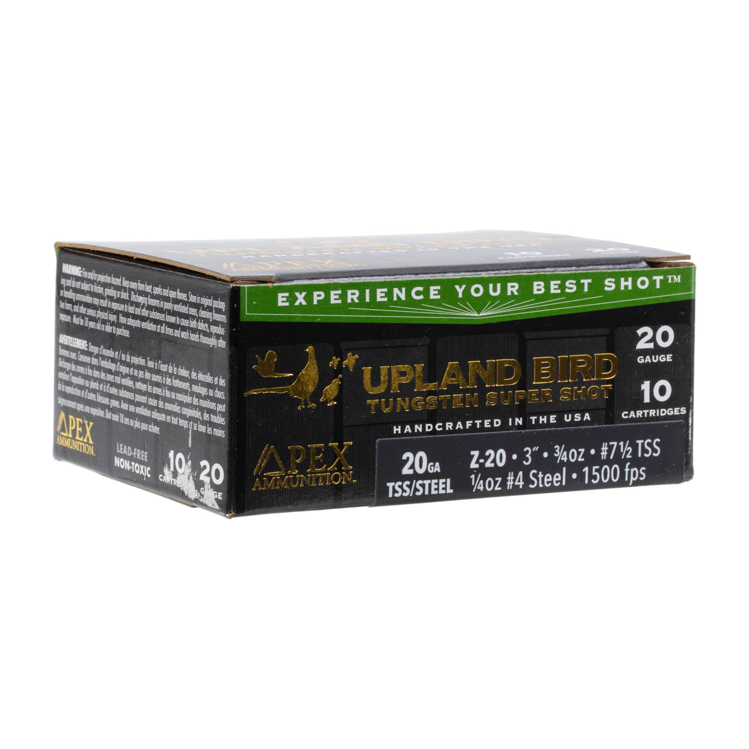 Apex Ammunition Upland Bird TSS, 20ga. 3" 3/4oz. #7.5 Shot, 10 Round Box