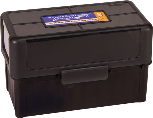 Frankford Arsenal Hinge-Top Ammo Box 510, 50 Rounds, Fits 270 Winchester, 30-06 Springfeild and .410 Guage 3" Shells, Smoke Gray, Plastic