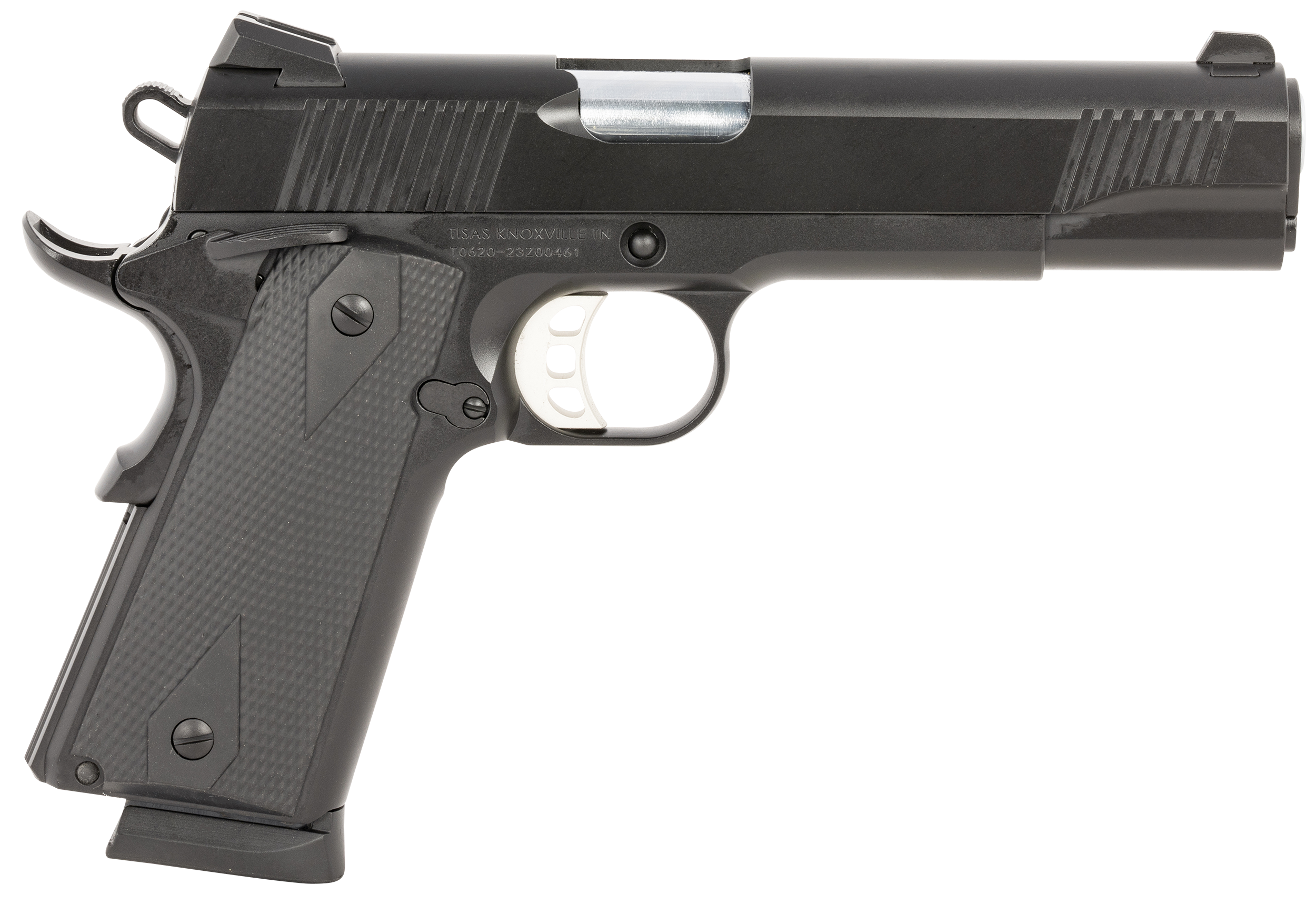 Tisas 1911 Duty Pistol 10100528, 45 ACP, 5in, Black Overmolded, Black Cerakote Finish, 8 Rds