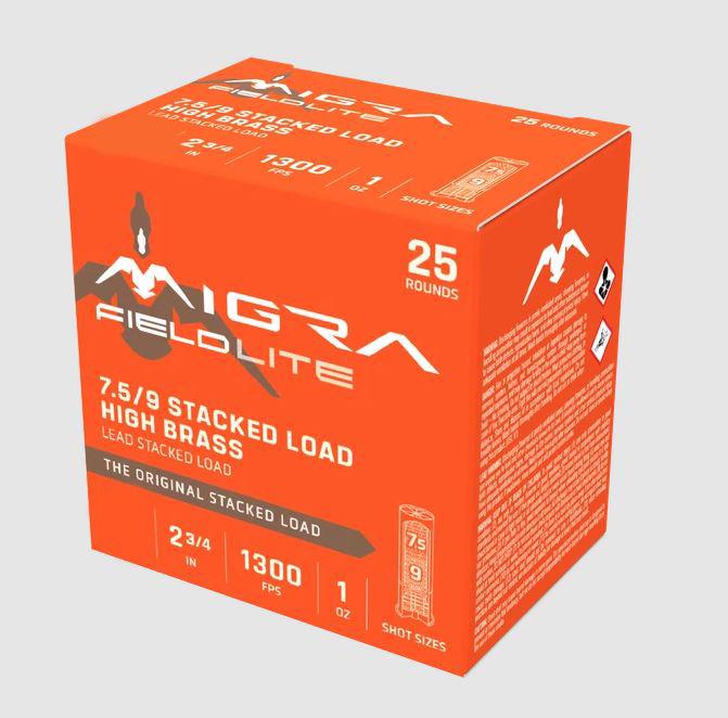 Migra High Brass Stacked Pheasant Shotshells M12P46, 12 Gauge, 2 3/4", 1 1/4 oz, 1350fps, 4/6 Shot, 25 Rd/bx