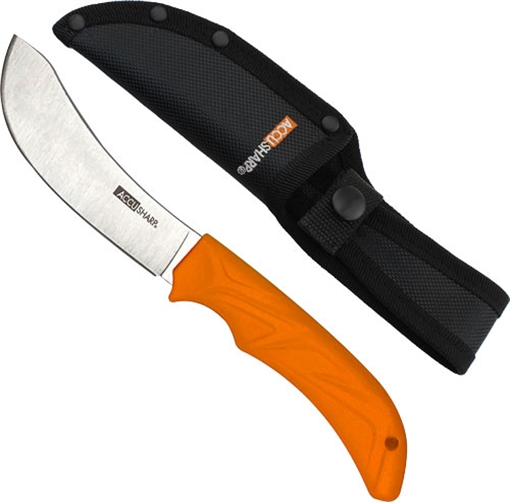 AccuSharp Butcher 4" Fixed Butcher Plain Stainless Steel Blade/Blaze Orange Ergonomic Anti-Slip Rubber Handle 732C