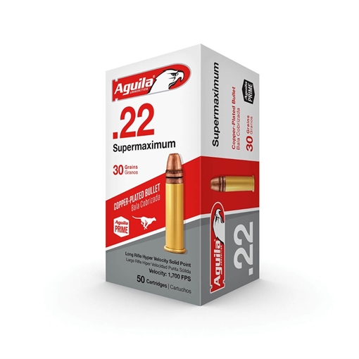 Aguila Ammunition .22 LR Super Max Rifle Ammo - 30 Grain Copper Plated Solid Point 50rd Box 1B220298