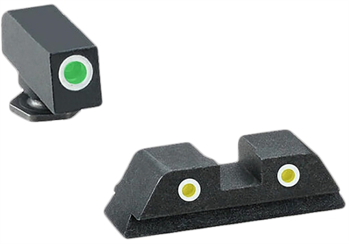 AmeriGlo Classic Tritium Sight Set for Glock Green Tritium White Outline Front Sight-Yellow Tritium White Outline Rear Sight GL115