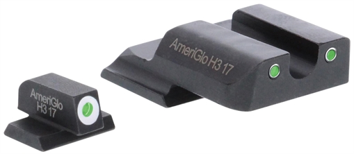 AmeriGlo Classic Tritium Set for Smith & Wesson M&P Shield Green Tritium White Outline Front Sight-Green Tritium White Outline Rear Sight SW-145