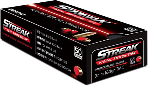 Ammo Inc Streak Visual (RED) 9mm Luger 124gr Total Metal Case 50 Per Box/20 Case 9124TMCSTRKRED50