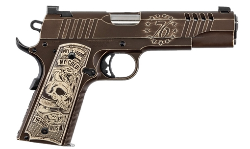 AUTO ORDNANCE COLD DEAD HANDS 1911 HGA 45ACP 5" BBL DESERT SAND/PLUM BROWN ENGRAVED 7/RD MAG 1911TCAC15
