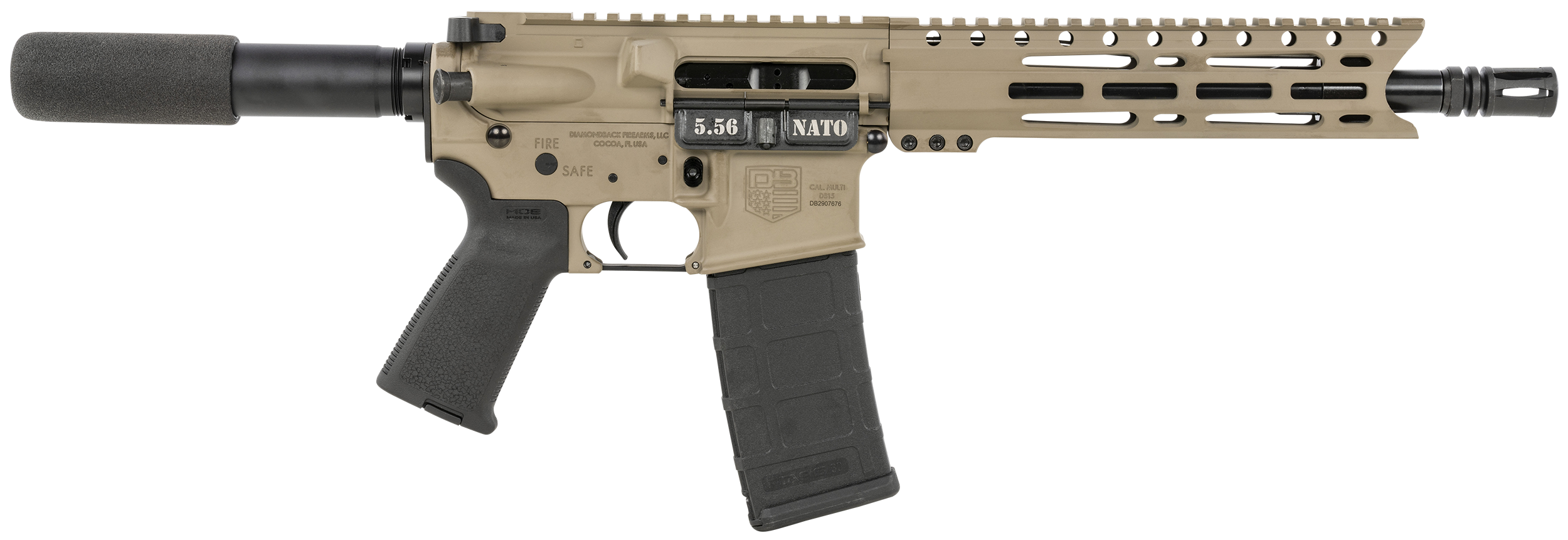 Diamondback Carbon DB15 Pistol DB1915K061, 5.56 NATO, 10in, No Stock, MOE Grips, FDE Finish, 30 Rds