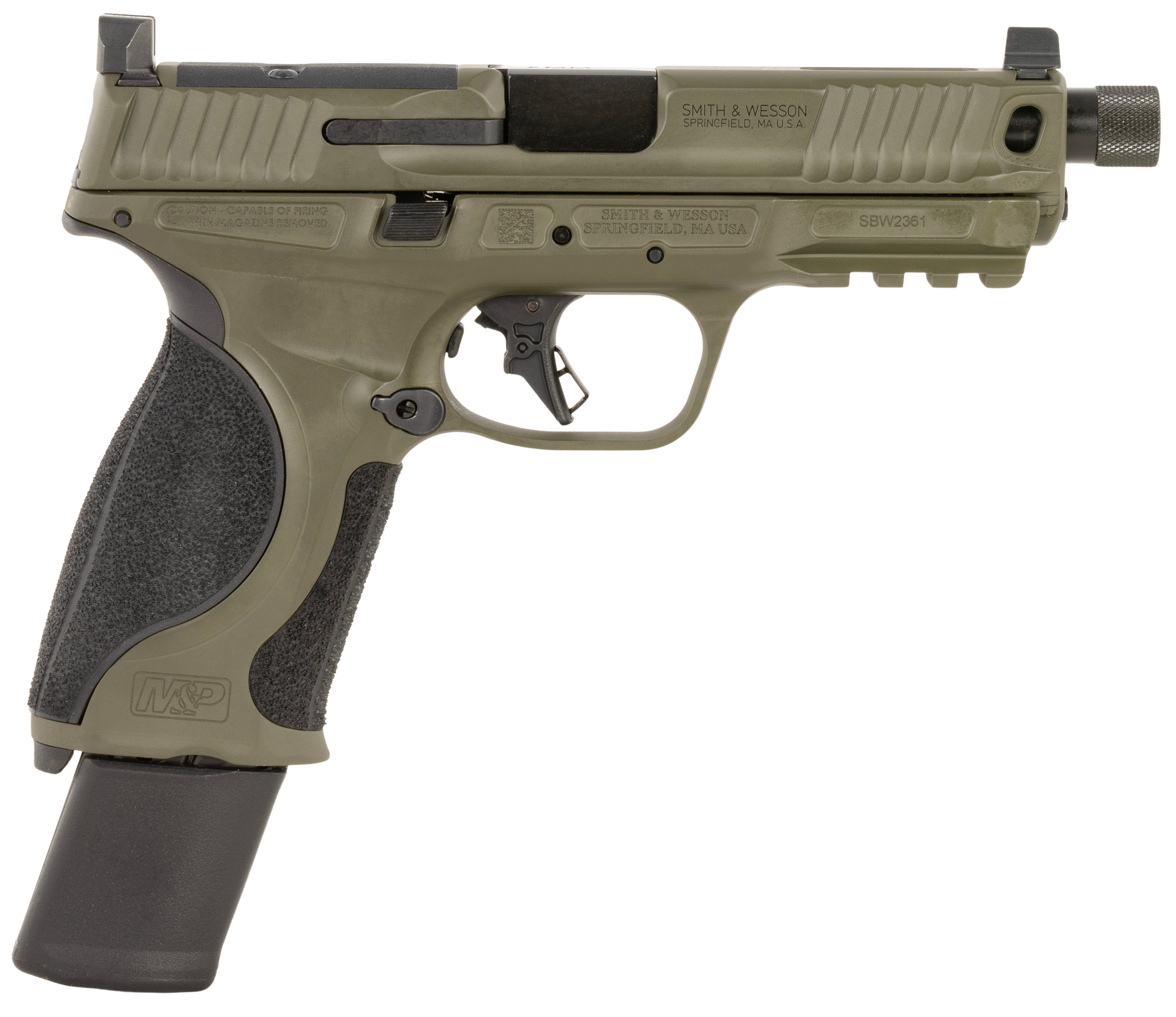 Smith and Wesson M&P PC M2.0 Optic Ready Pistol 14646, 9mm, 4.80in, Interchangeable Backstrap Grips, OD Green Cerakote Finish, 23 Rds