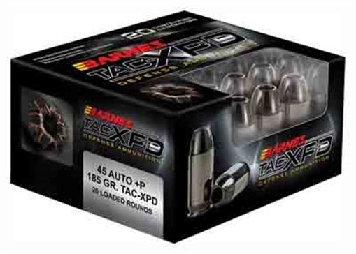 Barnes TAC-XPD, 45ACP+P, 185 Grain, TAC-XP, Hollow Point, Lead Free, 20 Round Box, California Certified Nonlead Ammunition 21555 BPD45AP1