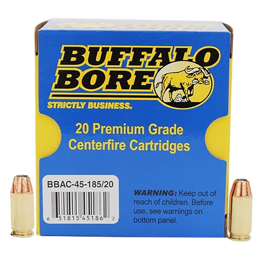 Buffalo Bore Ammunition Personal Defense Strictly Business 45ACP +P 185gr Jacket Hollow Point 20 Per Box/12 Case 4518520