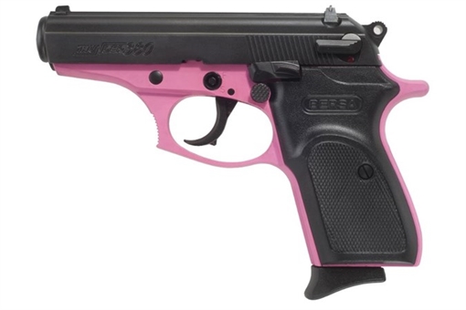 Bersa Thunder, Double Action/Single Action, Semi-automatic, Metal Frame Pistol, Compact, 380ACP, 3.5" Barrel, Alloy, Matte Finish, Black and Pink, Polymer Grips, Fixed Sights, 8 Rounds, 1 Magazine T380PNK8