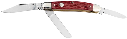Boker Stockman Traditional Medium Clip Point/Sheepsfoot/Spey Plain D2 Steel Blade Red Jigged Bone Handle 110855