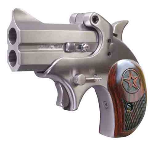 Bond Arms Mini Original 45 Colt (LC) 2rd 2.50" Stainless Steel Double Barrel & Frame, Auto Extractor & Rebounding Hammer, Blade Front/Fixed Rear Sights, Rosewood Grips, Manual Safety BAM