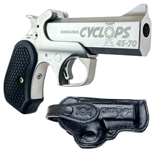 Bond Arms BACYP Cyclops Big Bore 45-70 Gov 1rd, 4.25" Stainless Steel w/Engraved Barrel, Matte Stainless Steel Frame, Black Extended B6 Resin Grip, Includes Holster BACYP BACYP - 45-70