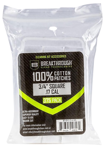 BREAKTHROUGH CLEAN TECHNOLOGIES SQUARE COTTON PATCHES .17 CALIBER / 177 AIRGUNS BT-CP-S-3/4-375 BT-CP-S-3/4-375 BTCPS34375