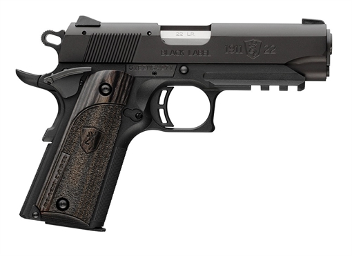 Browning 1911-22 Black Label Compact Frame 22 LR 10+1, 3.63" Stainless Steel Barrel, Matte Black Serrated Slide & Polymer Frame w/Beavertail & Picatinny Rail, Black Laminate Stippled Grip 051817490