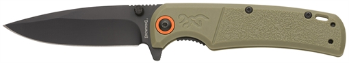 Browning Buckmark Slim EDC 3.13" Folding Drop Point Plain Black Oxide D2 Steel Blade, Sage Textured Polymer Handle 3220513