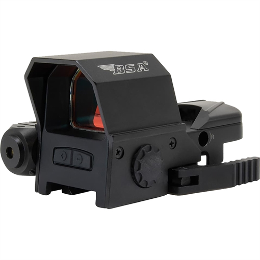 BSA Optics , Red Dot with Laser, 33x24mm Objective Lens, 4 Reticles (4MOA Dot, 4MOA Dot w/ 50MOA Circle, 2MOA Dot w/ 42MOA Circle, 2MOA Dot with 42MOA Crosshair), Black Color RS-3324RL