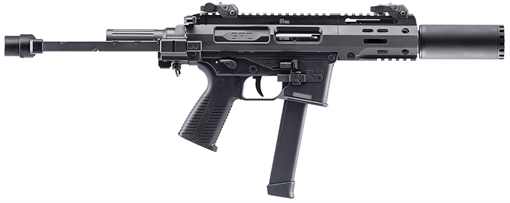 B&T Firearms SPC9 SD 9mm Luger 33+1 4.50" with RBS Suppressor, Black, Tele Brace Adapter, Polymer Grip (Glock Mag Compatible) 500003SDGTB