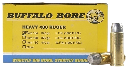 Buffalo Bore Ammunition Heavy Strictly Business 480Ruger 370gr Lead Flat Nose 20 Per Box/12 Case 13A20